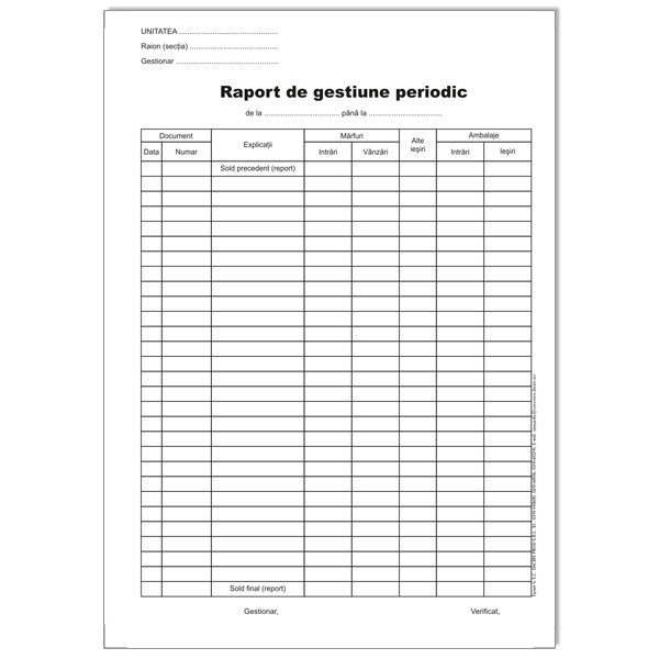 Registre și cuburi de hârtie - Raport de gestiune periodic autocopiativ
