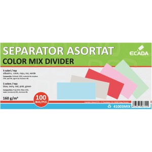 Birotică și Papetărie - Separator carton 10.5x24cm 160g set 100 culori asorate ecada 41003mix