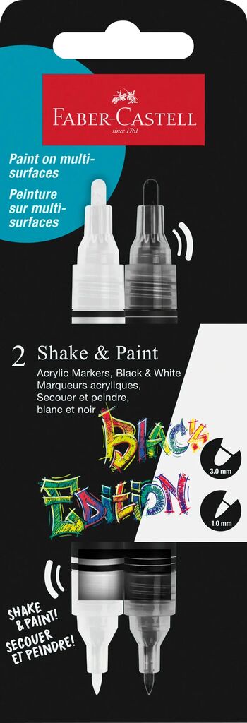 Art & Craft si Artizanat - Set 2 markere acrilice shake&paint alb-negru faber-castell