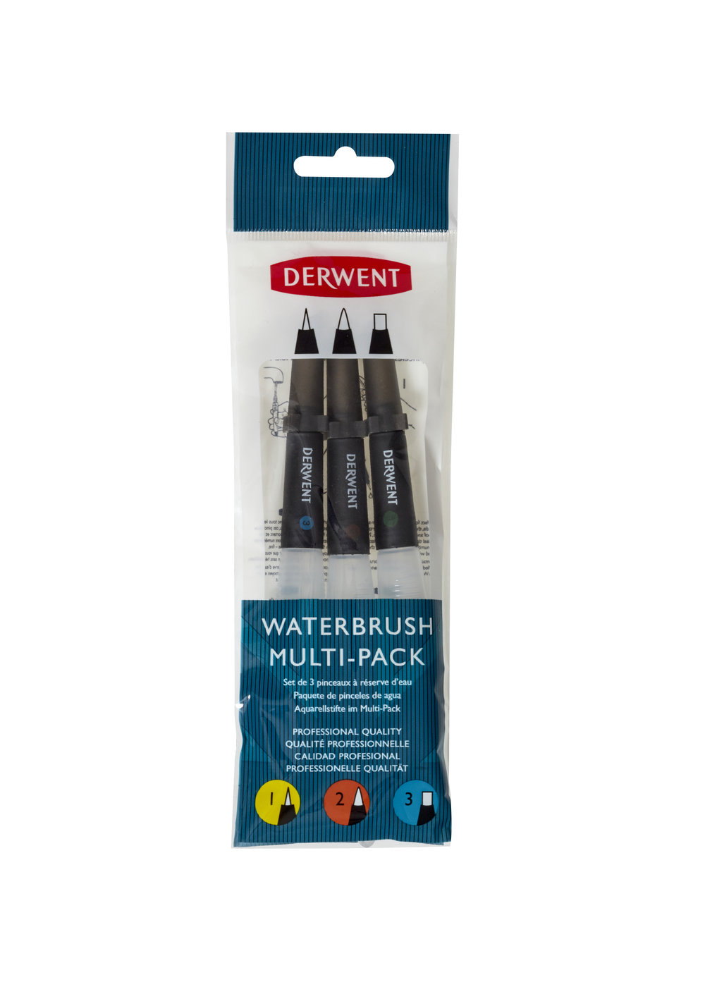 Art & Craft si Artizanat - Set 3 bucati pensule cu rezervor (2 x varf rotund, 1 x varf tesit) professional derwent