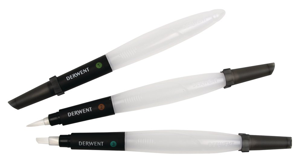 Set 3 bucati pensule cu rezervor (2 x varf rotund, 1 x varf tesit) professional derwent [4]