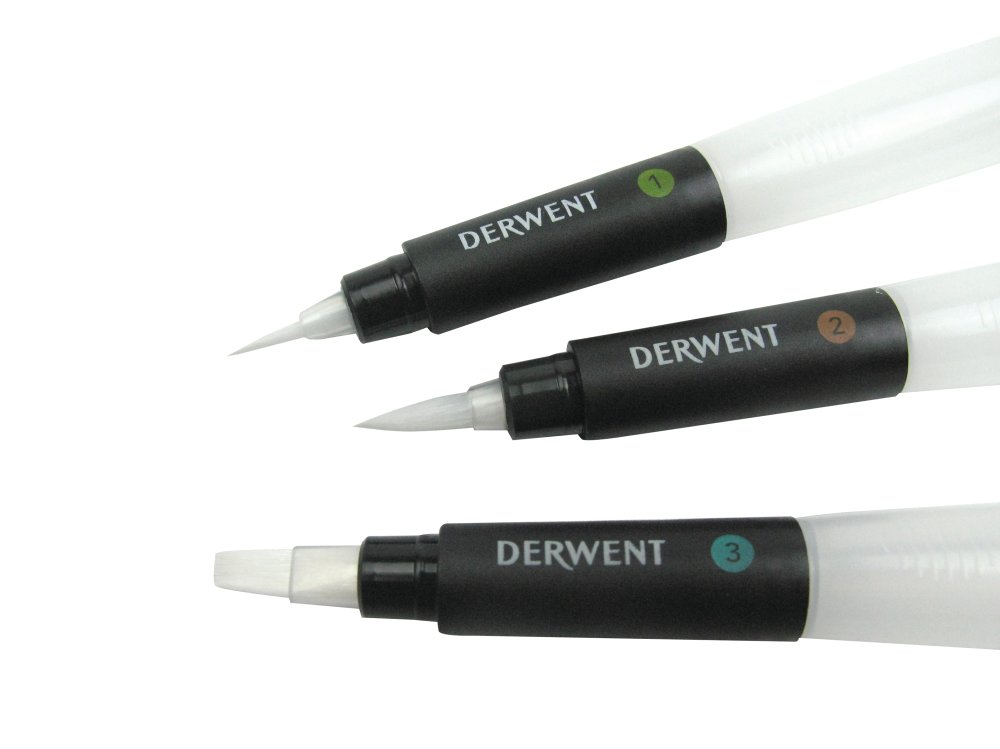 Set 3 bucati pensule cu rezervor (2 x varf rotund, 1 x varf tesit) professional derwent [2]