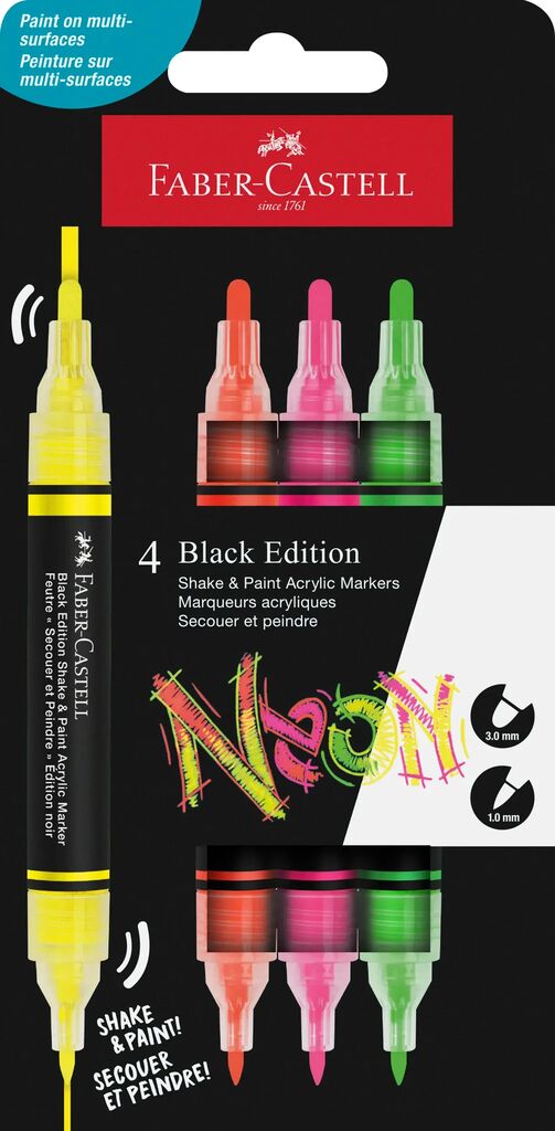 Art & Craft si Artizanat - Set 4 markere acrilice shake&paint culori neon faber-castell