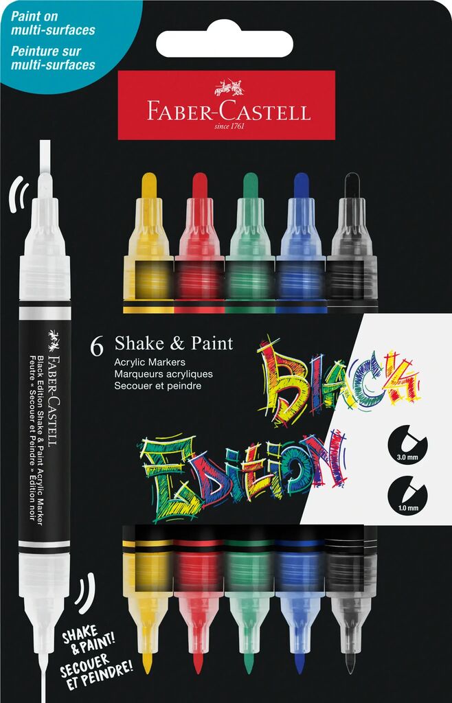 Art & Craft si Artizanat - Set 6 markere acrilice shake&paint culori clasice faber-castell