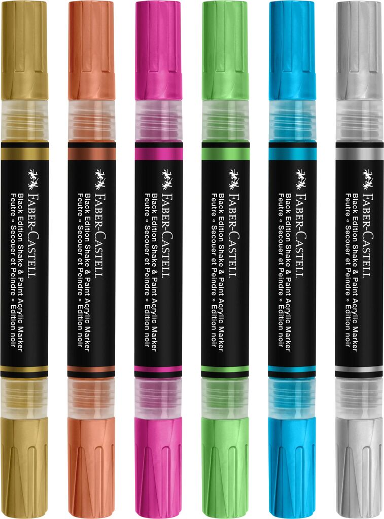 Set 6 markere acrilice shake&paint culori metalizate faber-castell [2]