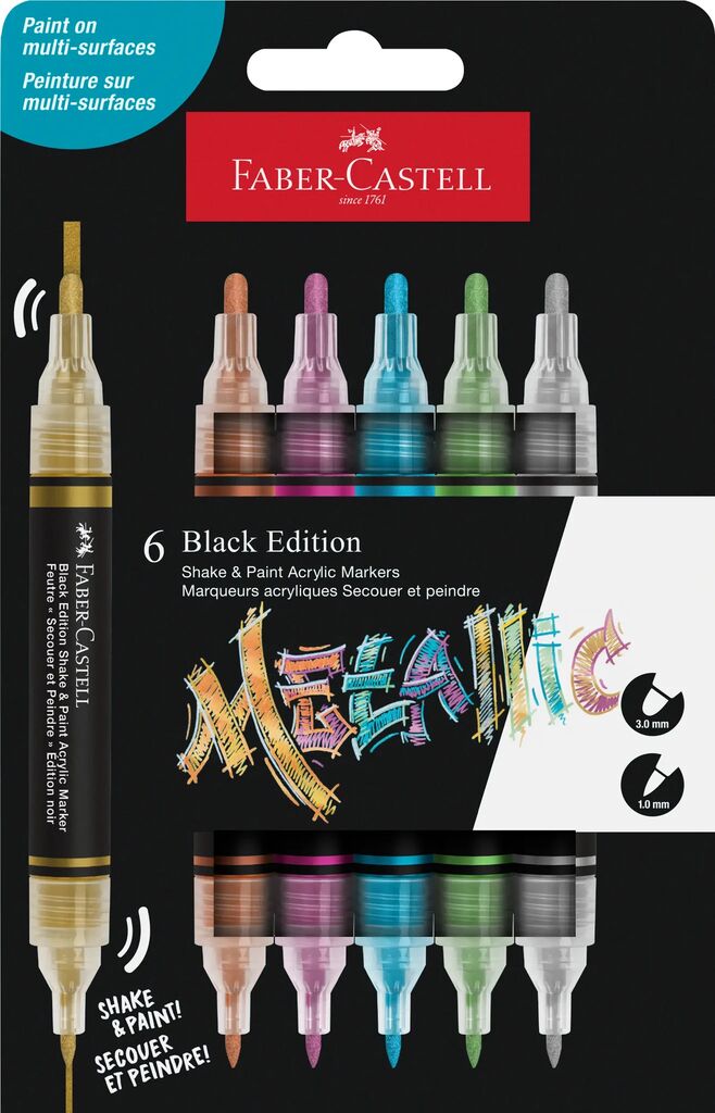Art & Craft si Artizanat - Set 6 markere acrilice shake&paint culori metalizate faber-castell