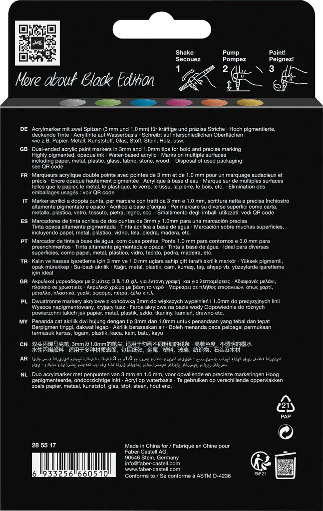 Set 6 markere acrilice shake&paint culori metalizate faber-castell [1]