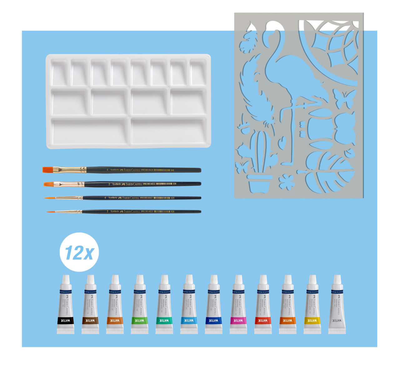 Set creativ tempera 18 piese (tempera acuarele 12 culori x 5 ml + 4 pensule+ sablon plastic) [2]
