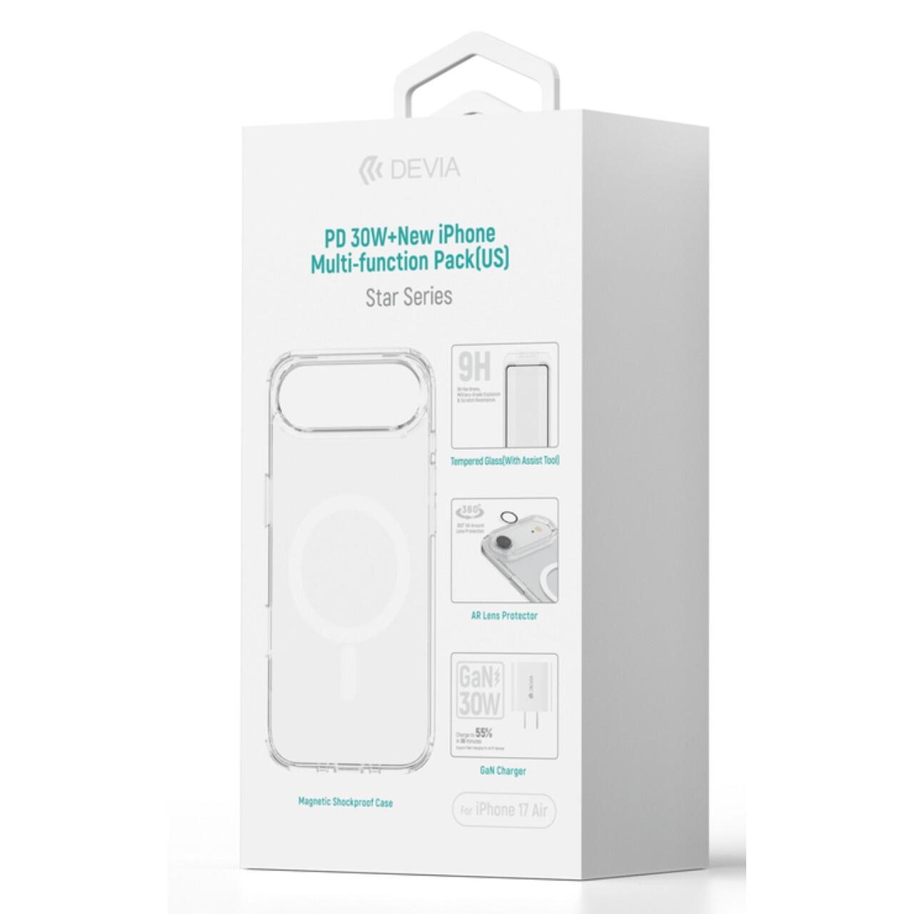 Devia Set 4 in 1 iPhone Air Incarcator retea GaN PD 30W + husa silicon Magsafe + folie sticla Military-Grade cu aplicator + folie sticla camera [4]