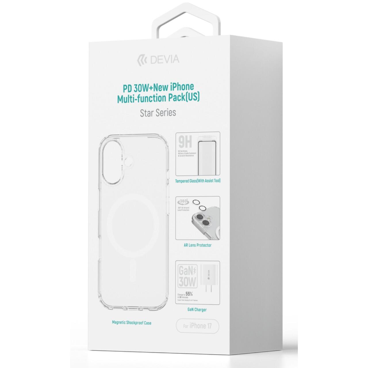 Devia Set 4 in 1 iPhone 17 Incarcator retea GaN PD 30W + husa silicon Magsafe + folie sticla Military-Grade cu aplicator + folie sticla camera [5]
