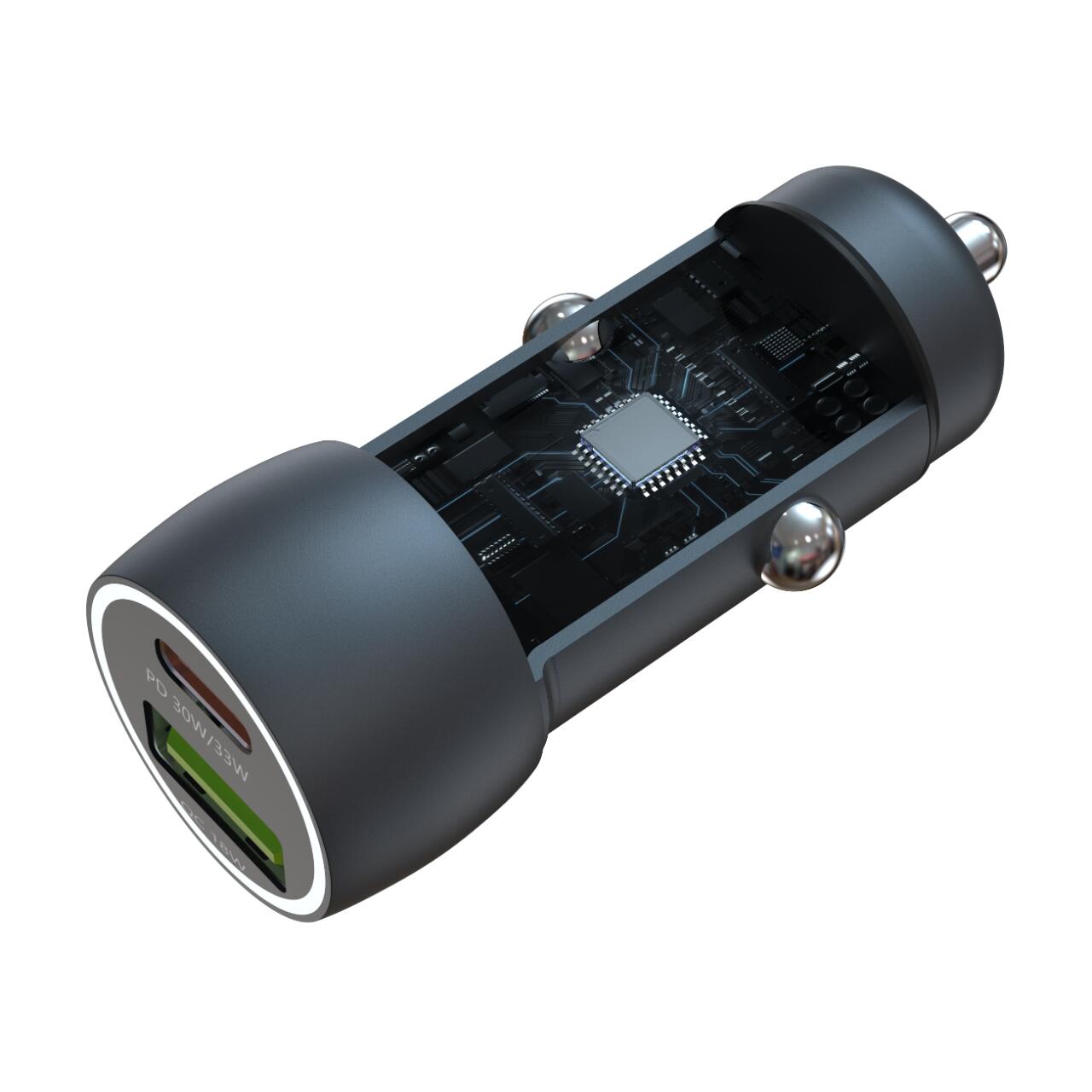 Devia Set Incarcator Auto Extreme Speed Fast Charger PD30W + QC3.0, 18W, Cablu Type-C la Type-C 1m, Gri [4]