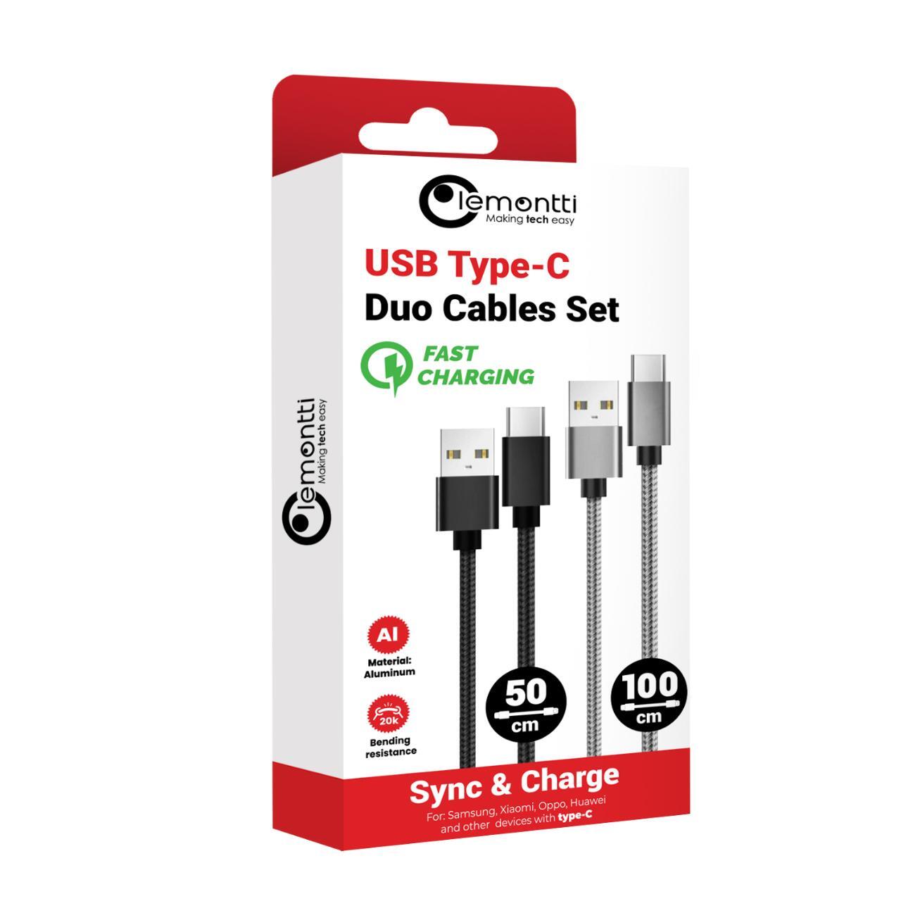 Lemontti Set Cabluri Bending Aluminum USB-A la Type-C 0.5m + 1m [12]