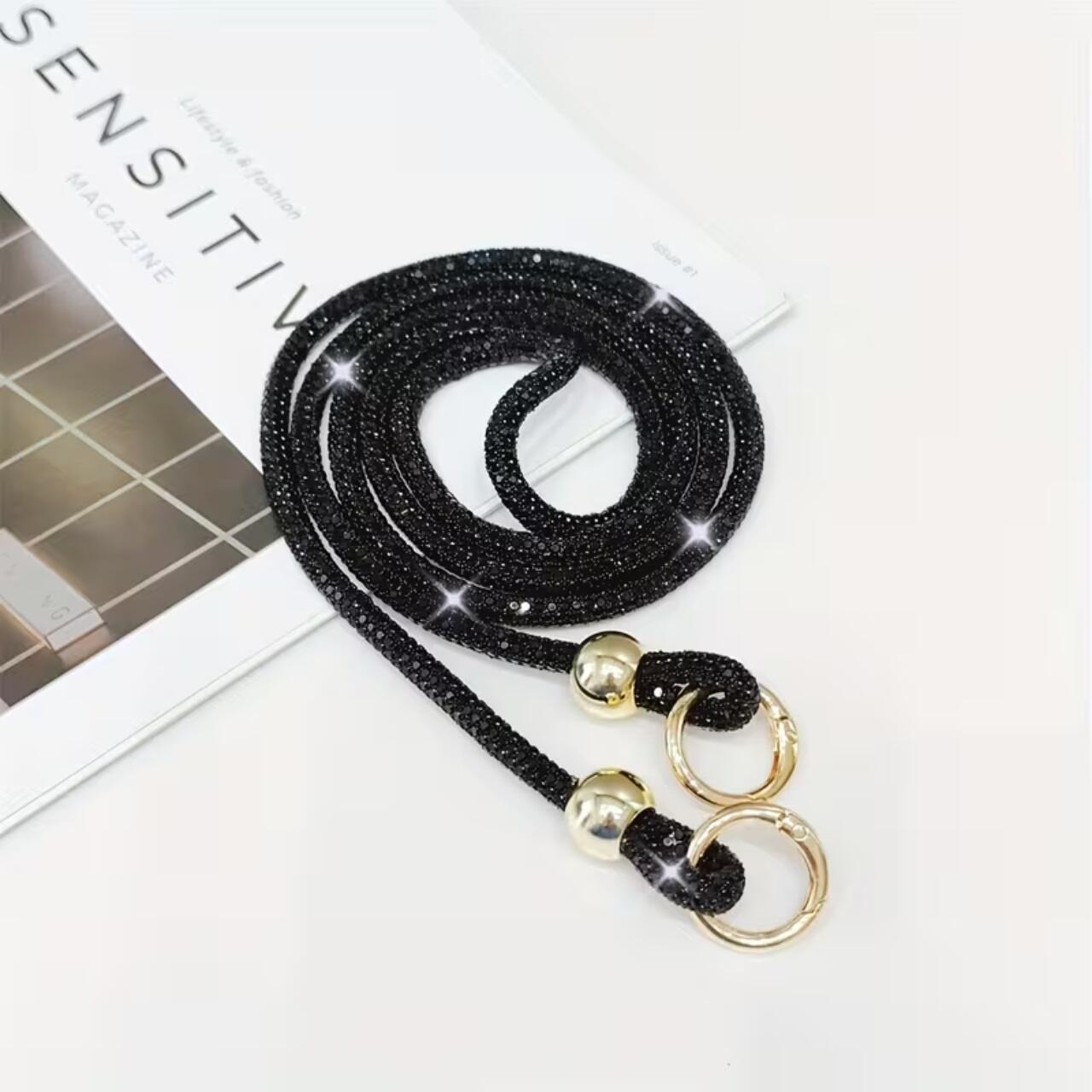 Laptop, Tablete & Telefoane - Lemontti Snur telefon cu cristale, 120cm, Negru