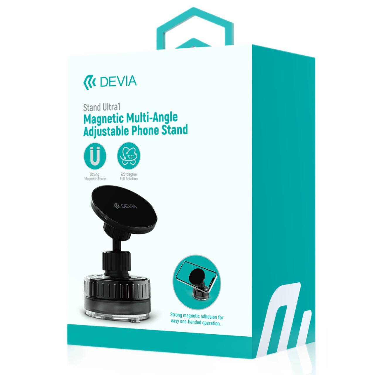 Devia Suport Magnetic Stand Ultra1, rotatie 360 grade, prindere ventuza, Negru [10]