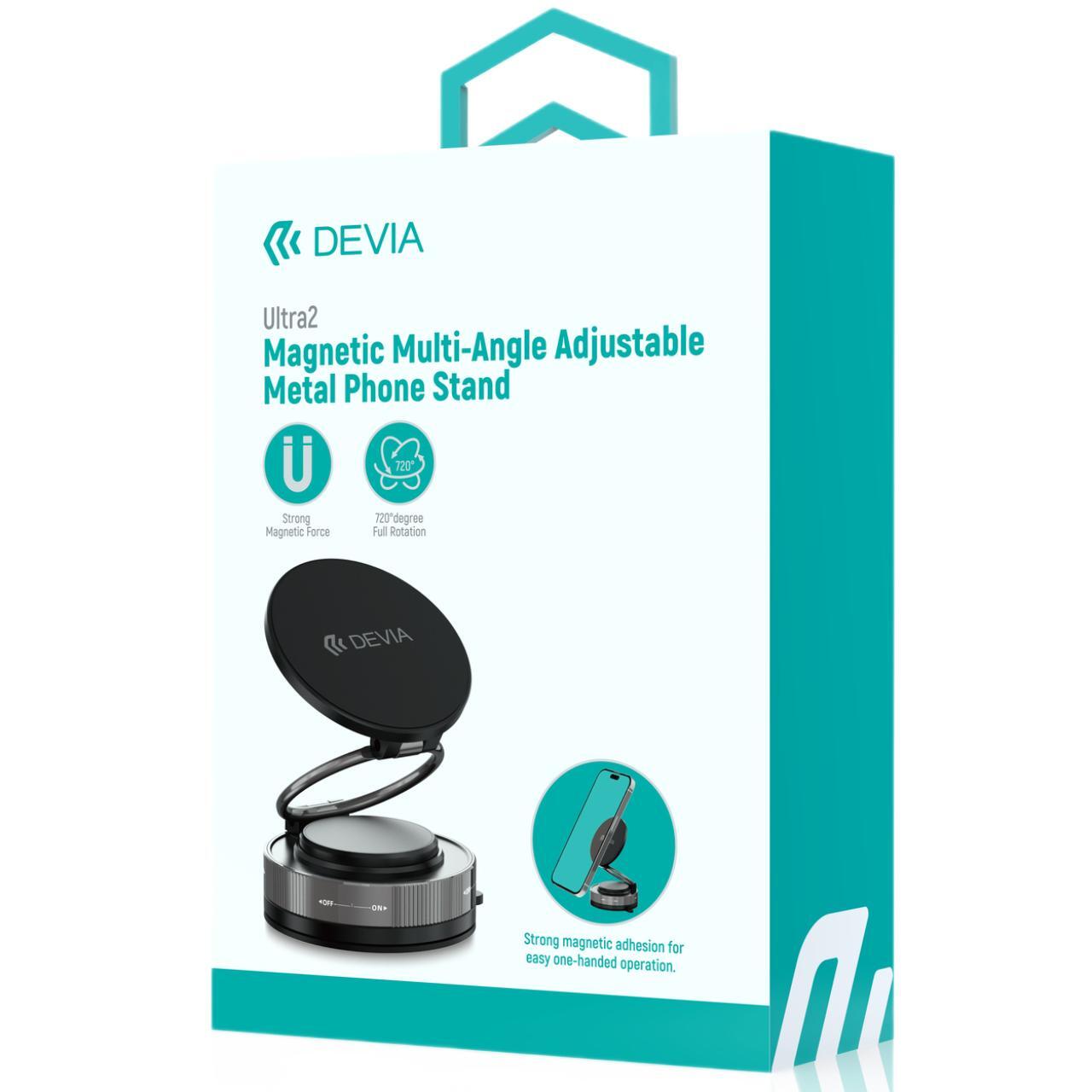 Devia Suport Magnetic Stand Ultra2 Metal, rotatie 360 grade, prindere ventuza, Negru [7]