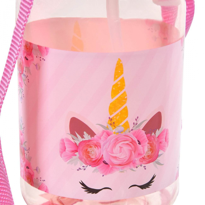 Sticle Apa Copii, Gradinita si Scoala, 350 ml cu Pai si Snur, Unicorni [2]