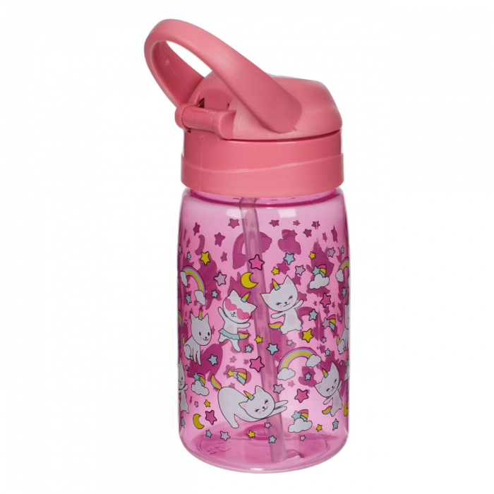 Sticle Apa Copii, Gradinita si Scoala, 430 ml cu Pai si Snur, Pisici [2]