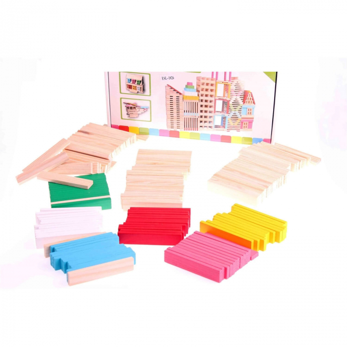 Set 150 cuburi din lemn pentru construit cu piese colorate. [3]