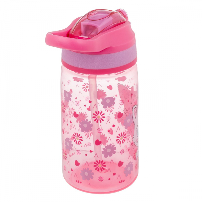 Sticle Apa Copii, Gradinita si Scoala, 500 ml cu Pai si Snur, Pisicute [3]