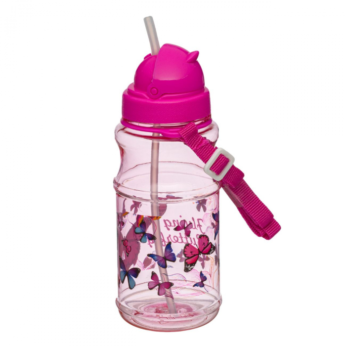Sticle Apa Copii, Gradinita si Scoala, 500 ml cu Pai si Snur, Fluturi [3]