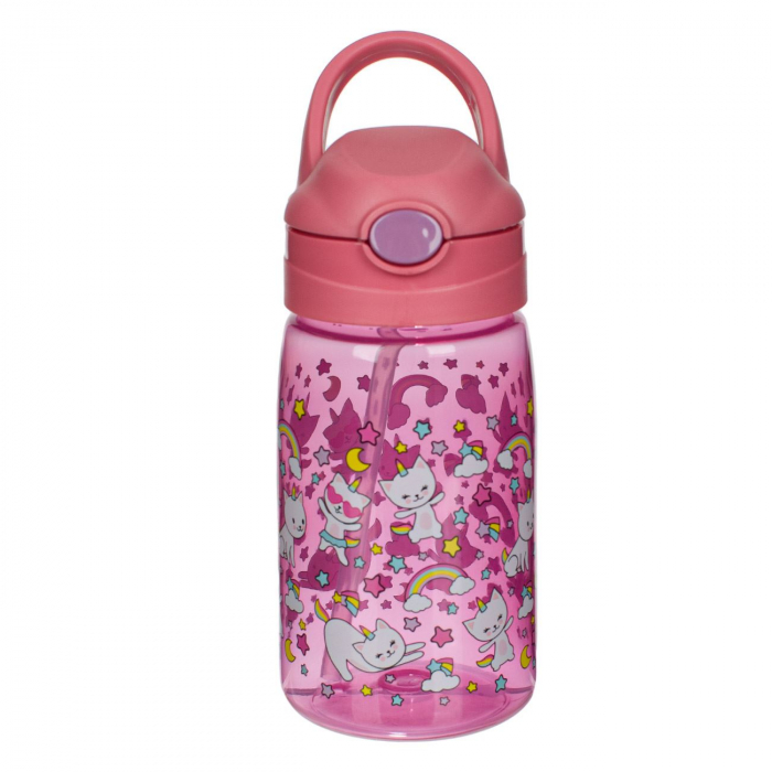 Sticle Apa Copii, Gradinita si Scoala, 430 ml cu Pai si Snur, Pisici [3]