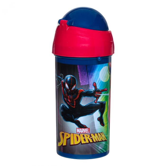 Sticle Apa Copii, Gradinita si Scoala, 500 ml cu Pai, Spiderman [2]