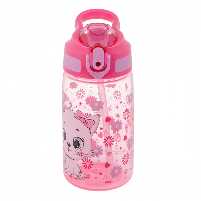 Sticle Apa Copii, Gradinita si Scoala, 500 ml cu Pai si Snur, Pisicute [2]