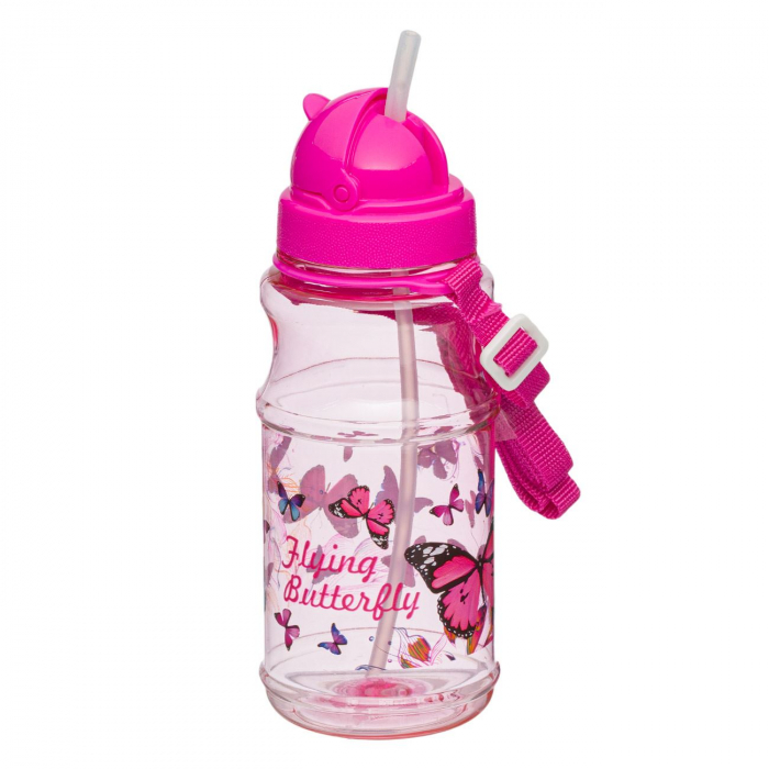 Sticle Apa Copii, Gradinita si Scoala, 500 ml cu Pai si Snur, Fluturi [1]