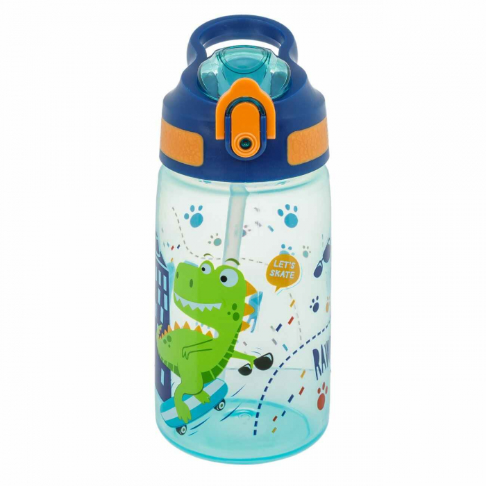 Sticle Apa Copii, Gradinita si Scoala, 500 ml cu Pai si Snur, Dino [2]