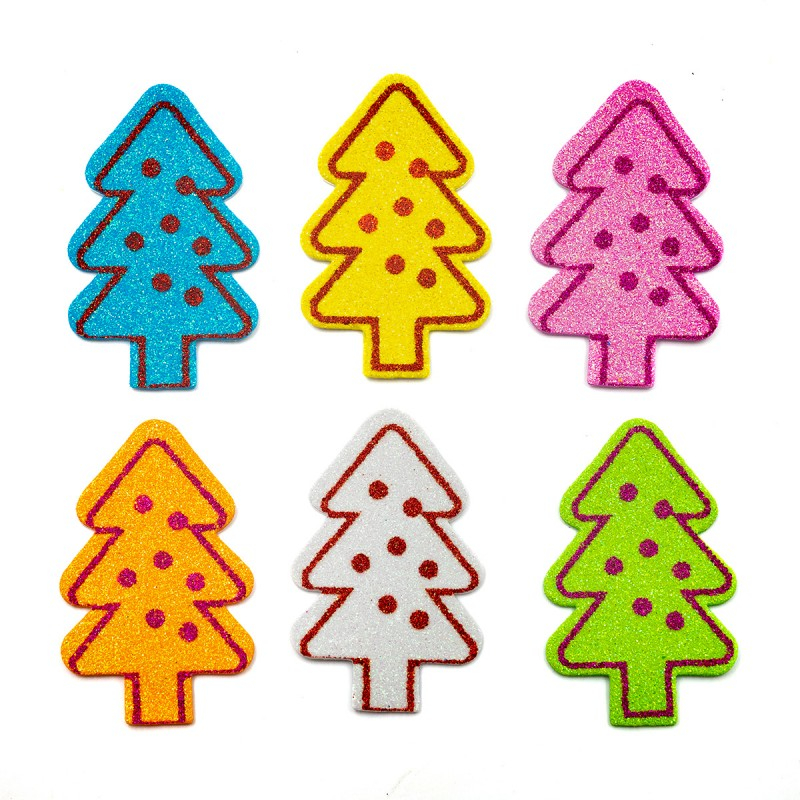 Accesorii creatie - Brad Craciun, sticker gumat cu sclipici, set 6 buc, diverse culori, Colorarte [1]