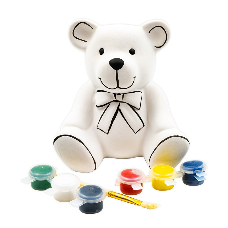 Accesorii creatie ceramica - pusculita - ursulet, pentru pictat / colorat + 6 culori si pensula, 13 cm, Colorarte BS1342 [1]