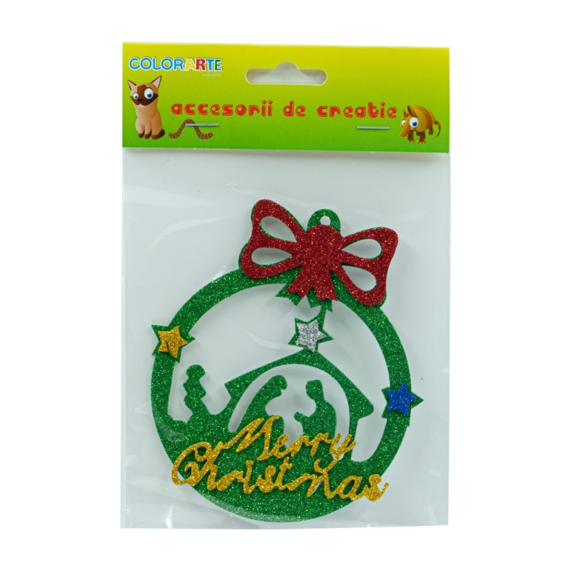 Accesorii creatie - glob cu Merry Christmas, sticker gumat cu sclipici, 12cm, Colorarte [1]