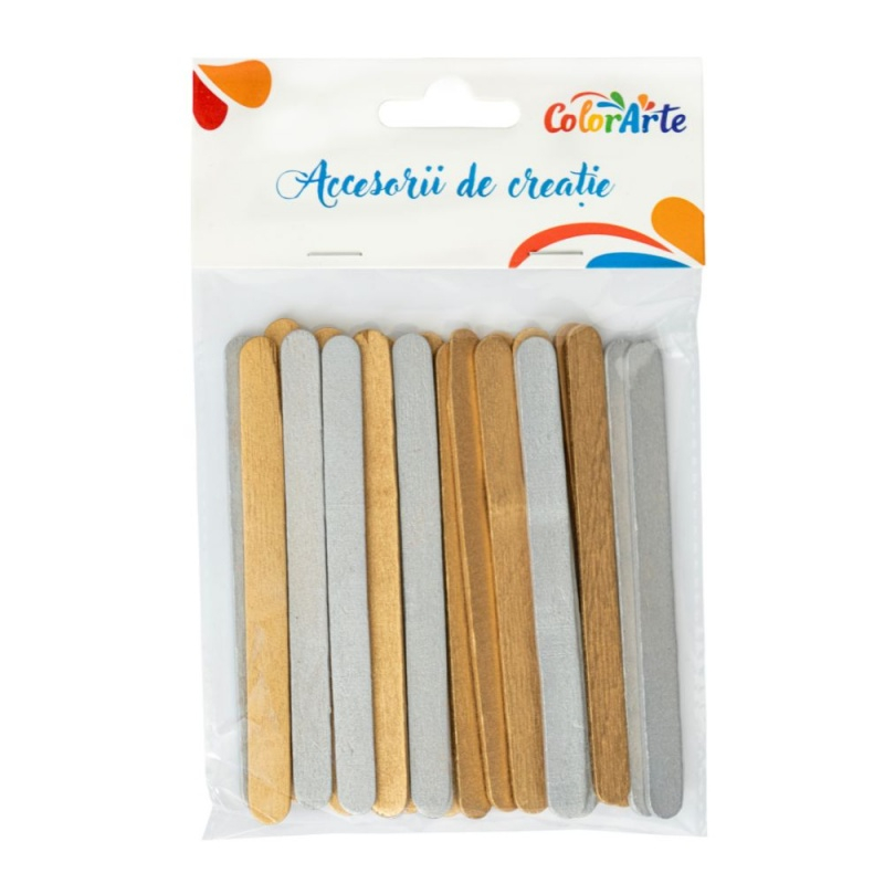 Accesorii creatie - lemn - betisoare, aurii-argintii, 1x11.5cm, set 25 buc, Colorarte MY013 [1]
