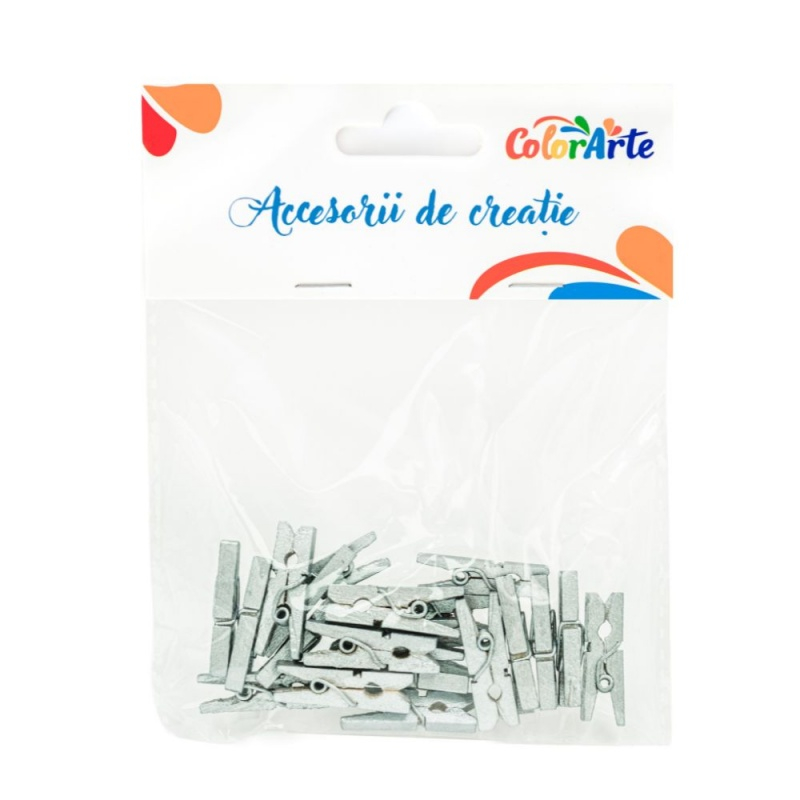 Accesorii creatie - lemn - carlig, argintiu, 2.5cm, set 20 buc, Colorarte [1]