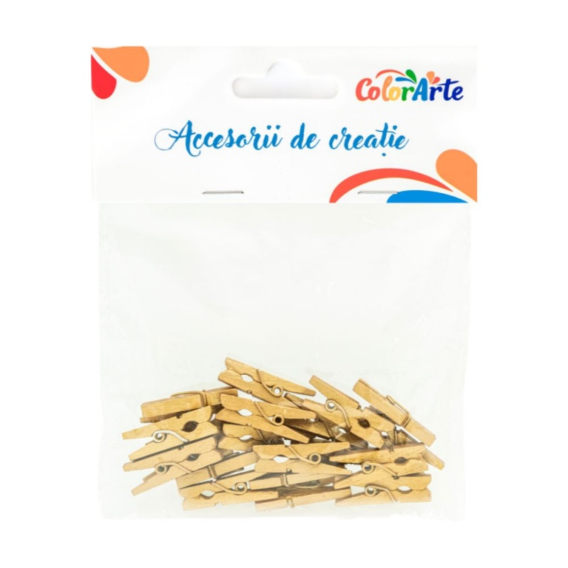 Accesorii creatie - lemn - carlig, auriu, 2.5cm, set 20 buc, Colorarte [1]