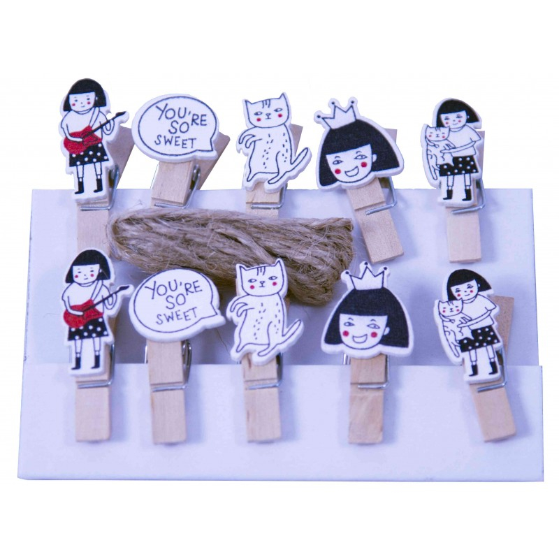 Accesorii creatie - lemn - carlig fetita/pisica, natur, 3.5cm, set 10 buc, Colorarte [1]