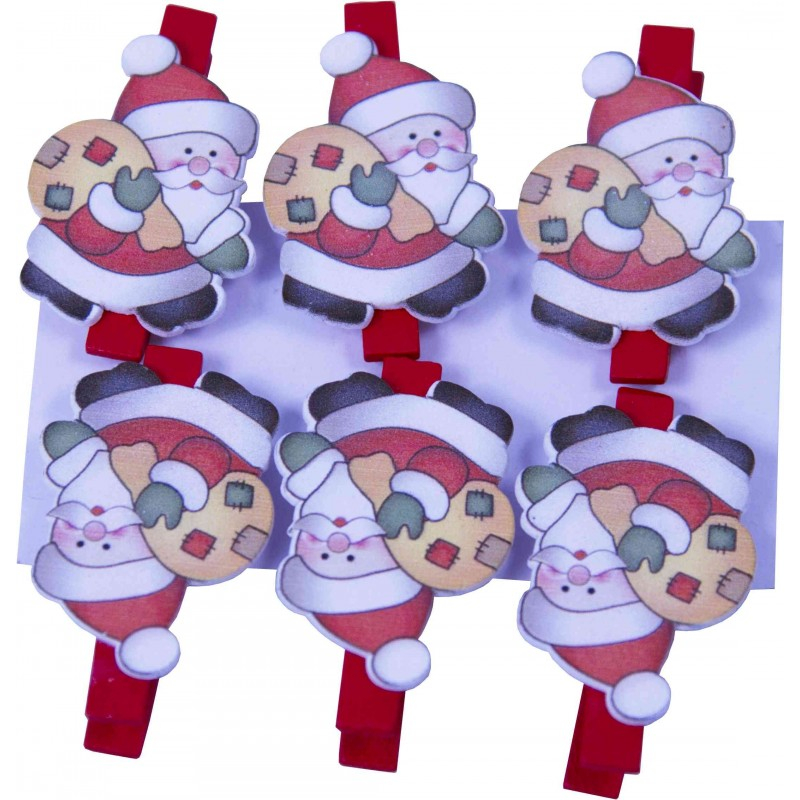 Accesorii creatie - lemn - carlig Mos Craciun, colorat, 3.5cm, set 6 buc, Colorarte [1]