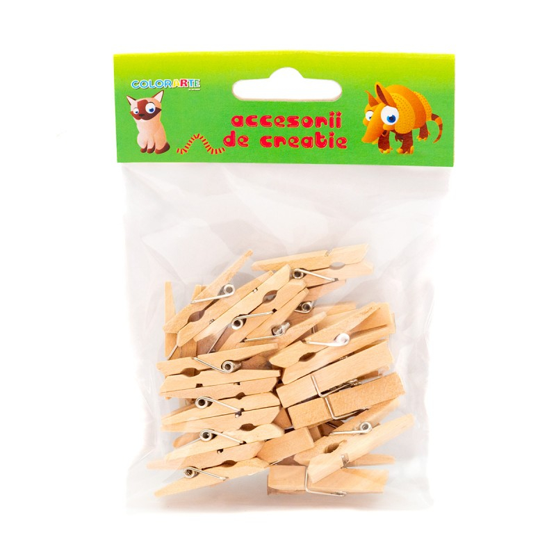 Accesorii creatie - lemn - carlig, natur, 3cm, set 28 buc, Colorarte [2]