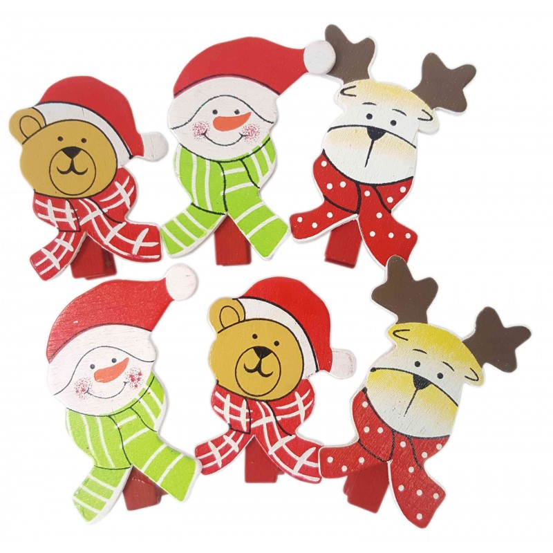 Accesorii creatie - lemn - carlig tema Craciun, colorat, 3.5cm, set 6 buc, Colorarte [1]