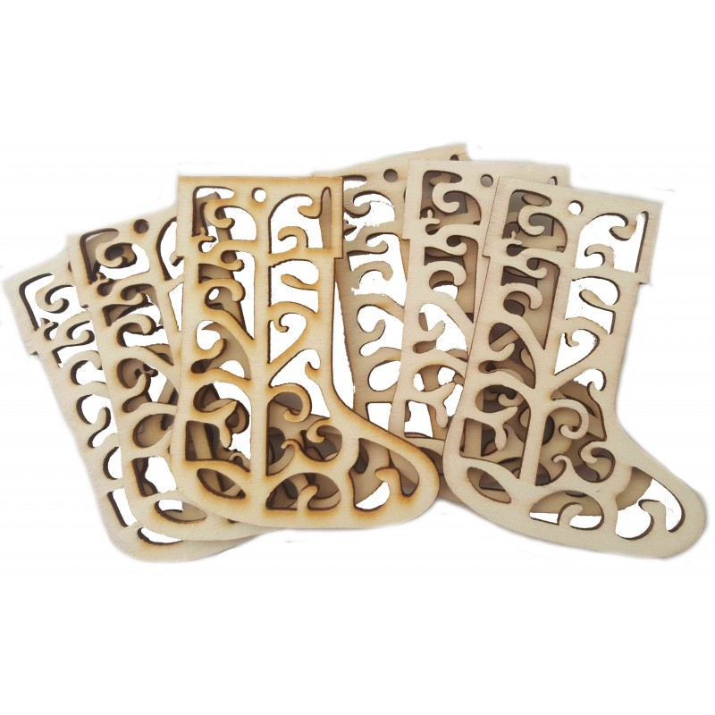Accesorii creatie - lemn decupat - ciorap Craciun cu model, set 6 buc, Colorarte, FS-MF [1]