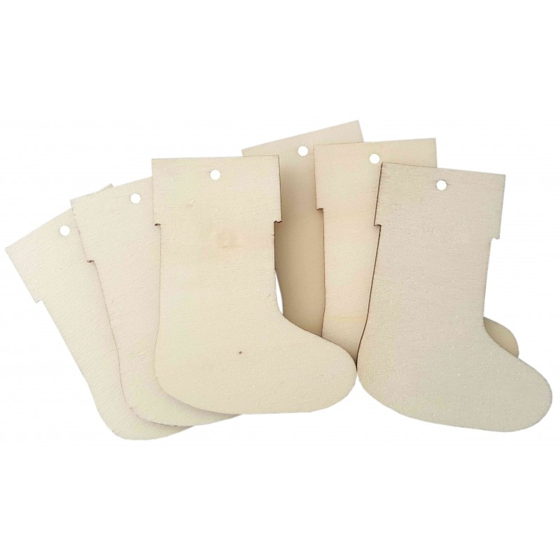 Accesorii creatie - lemn decupat - ciorap Craciun, set 6 buc, Colorarte, FS-MF [1]