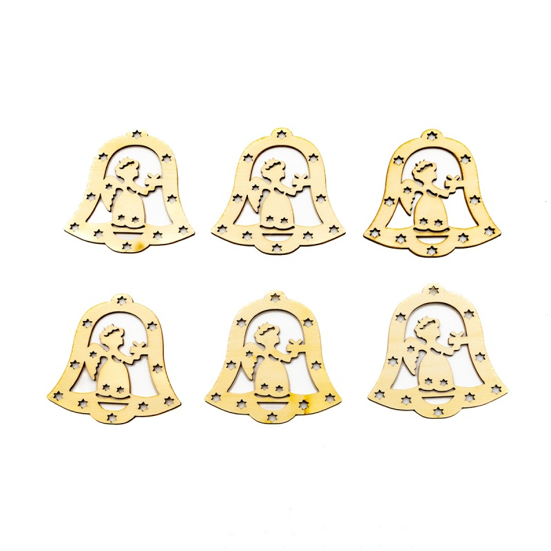 Accesorii creatie - lemn decupat - clopotel cu ingeras, set 6 buc, Colorarte, FS-MF [1]