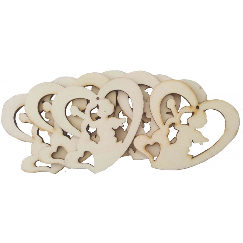Accesorii creatie - lemn decupat - inimioara cu ingeras, set 6 buc, Colorarte, FS-MF [1]