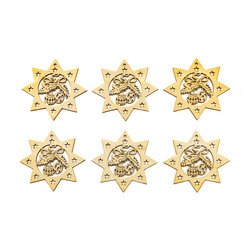 Accesorii creatie - lemn decupat - stea cu clopotel, set 6 buc, Colorarte, FS-MF [1]