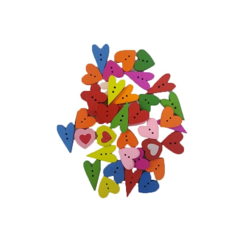 Accesorii creatie - lemn - nasturi inima, diverse modele, diverse culori, set 20-22g, Colorarte [1]