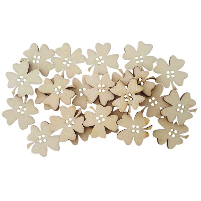 Accesorii creatie - lemn - nasturi trifoi cu 4 foi, natur, set 30 buc, Colorarte [1]