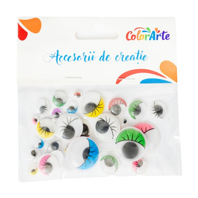 Accesorii creatie - ochisori plastic cu gene, diverse culori, 7-23mm, set 33 buc, Colorarte MY042 [1]