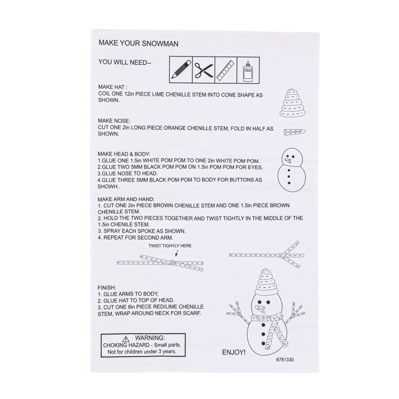 Accesorii creatie - om de zapada din sarma plusata, cu Pom Pom, Colorarte, MY23 [2]