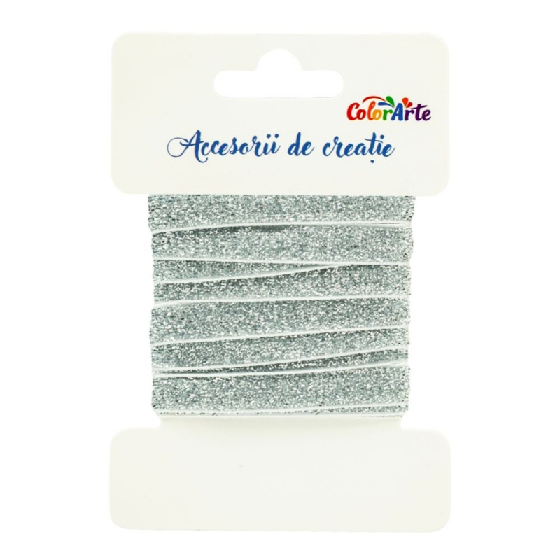 Accesorii creatie - panglica decorativa, argintie cu sclipici, 1cm x 3m, Colorarte MY036 [1]