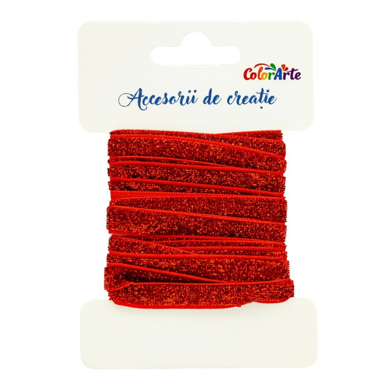 Accesorii creatie - panglica decorativa, rosie cu sclipici, 1cm x 3m, Colorarte MY035 [1]
